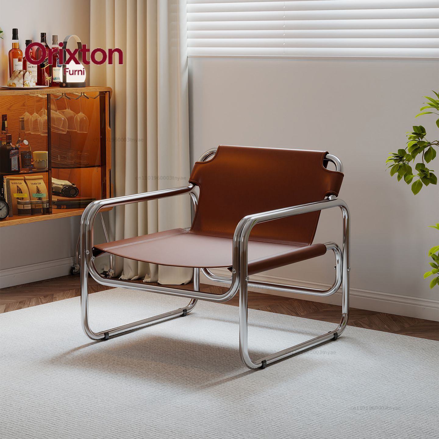Office Furniture At Home - Modern Leather Accent Armchair Chrome Frame
